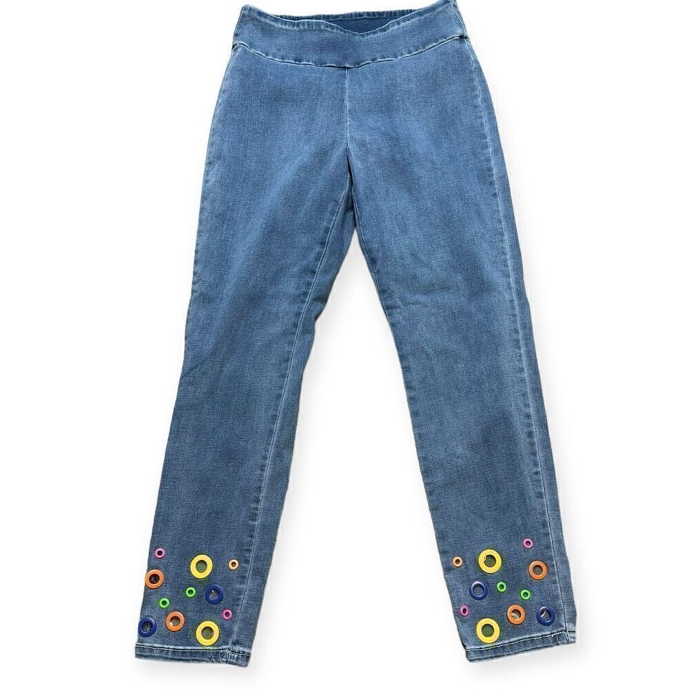 Isadela Women's Blue Cotton Blended Embellished Pullon Skinny Jeans Size 4
